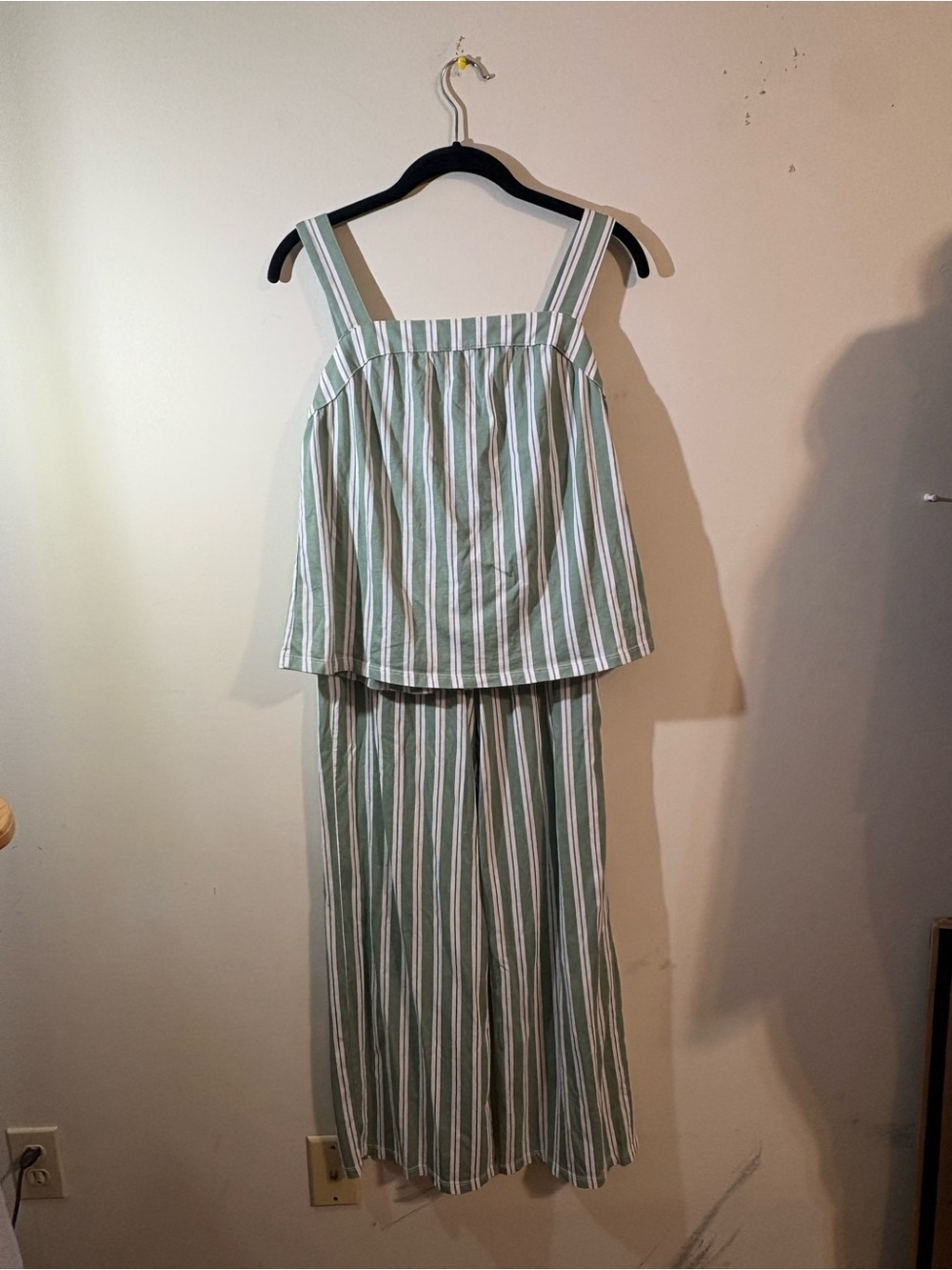 Joyspun pajama set women’s XS green white striped cotton tank top flowy‎ pants
